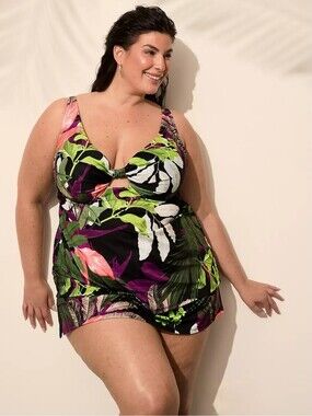 Swim by Cacique Underwire Knot-Front Tankini Top Lightly Lined Floral 46C